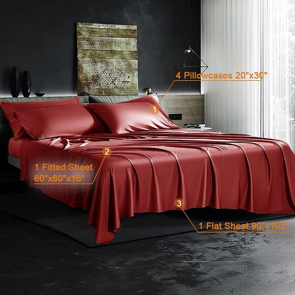 6-Piece Sheets SetRayon Derived from Bamboo Sheets Cooling - Picture 3 of 5